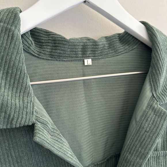 Vintage Style Corduroy Lantern Sleeve Button Down Mini Shirt Dress w/Belt - Picture 2 of 4